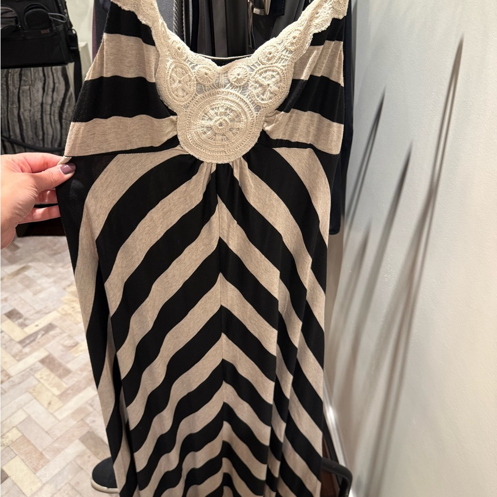 Ella Moss Black and Cream Striped Maxi Dress